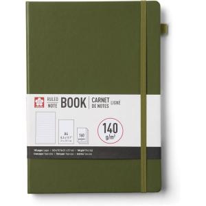 imageSakura Notebook Ruled A4  JapaneseInspired Lined Notebook for Effortless Writing  140 GSM Paper  Hardcover  Builtin Pen Holder  Expandable Inner Pocket  83 x 117  Pine NeedlePine Needle