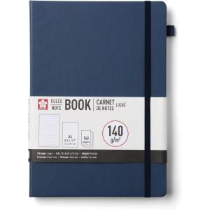 imageSakura Notebook Ruled A4  JapaneseInspired Lined Notebook for Effortless Writing  140 GSM Paper  Hardcover  Builtin Pen Holder  Expandable Inner Pocket  83 x 117  Pine NeedleDeep Indigo