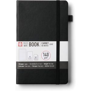 imageSakura Notebook Ruled A5  JapaneseInspired Lined Notebook for Effortless Writing  140 GSM Paper  Hardcover  Builtin Pen Holder  Expandable Inner Pocket  FlatLay  51 x 83  AmberBlack