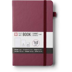 imageSakura Notebook Ruled A5  JapaneseInspired Lined Notebook for Effortless Writing  140 GSM Paper  Hardcover  Builtin Pen Holder  Expandable Inner Pocket  FlatLay  51 x 83  AmberMulberry