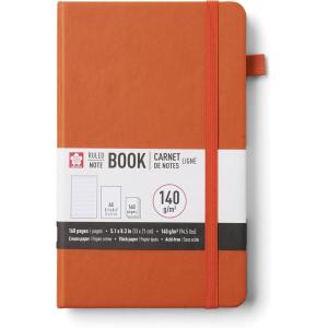 imageSakura Notebook Ruled A5  JapaneseInspired Lined Notebook for Effortless Writing  140 GSM Paper  Hardcover  Builtin Pen Holder  Expandable Inner Pocket  FlatLay  51 x 83  AmberAmber