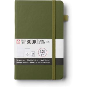 imageSakura Notebook Ruled A5  JapaneseInspired Lined Notebook for Effortless Writing  140 GSM Paper  Hardcover  Builtin Pen Holder  Expandable Inner Pocket  FlatLay  51 x 83  AmberPine Needle